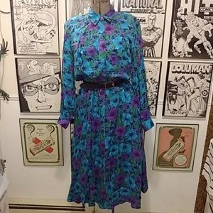 Vintage 80s does 50s Spring Flowers Dress